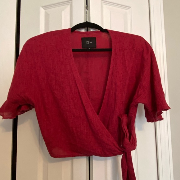 Rails, Crop top, wrap shirt. Raspberry, linen XS NWOT - Picture 2 of 5